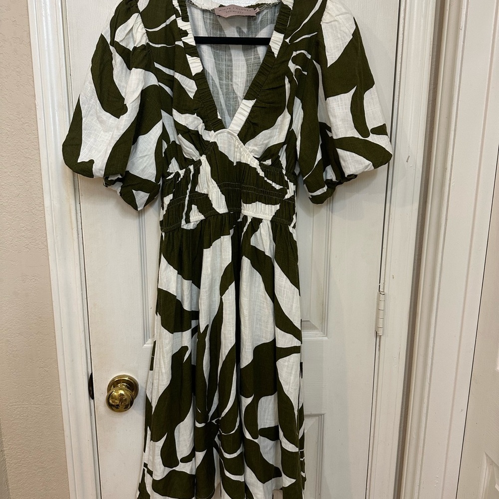 Olive and White Midi Dress